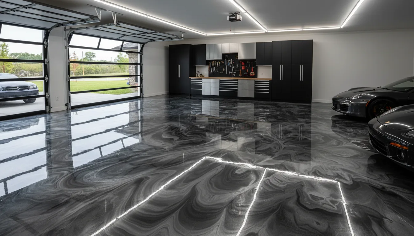 Garage floor with a dark high-gloss coating